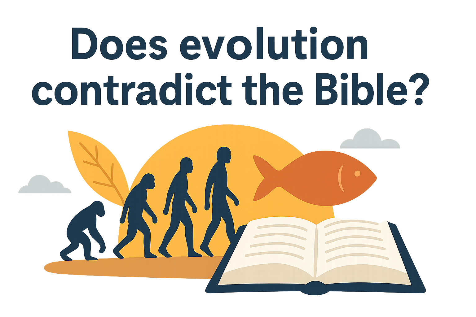 Cartoon illustration representing does evolution contradict the bible