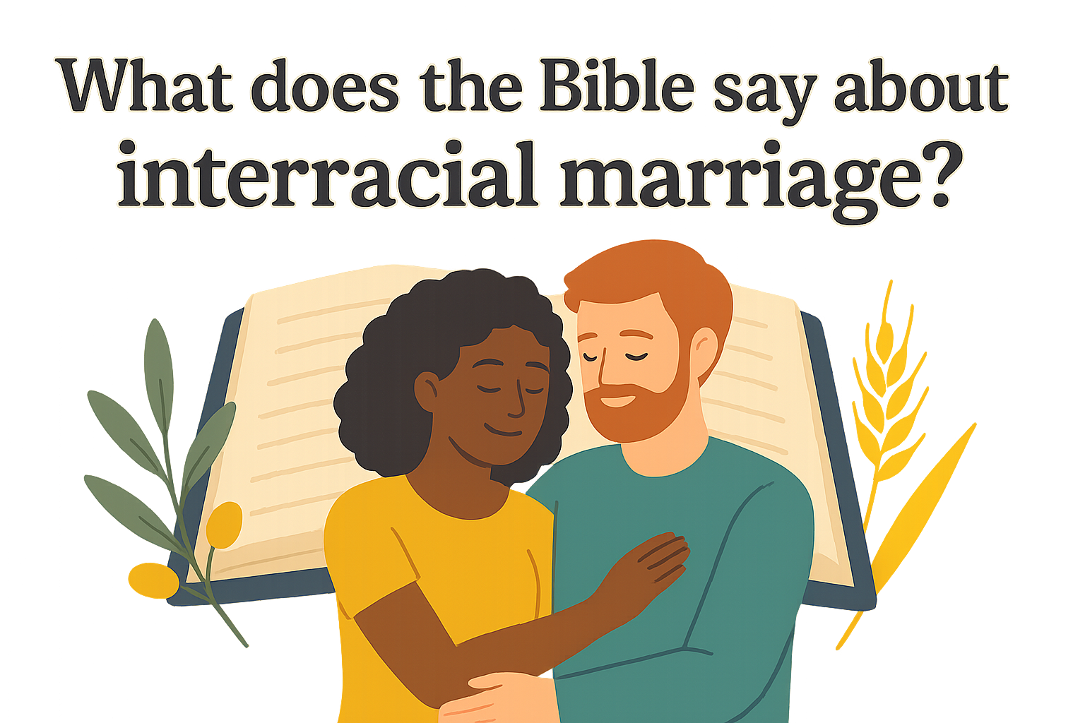 Cartoon illustration representing what does the bible say about interracial marriage