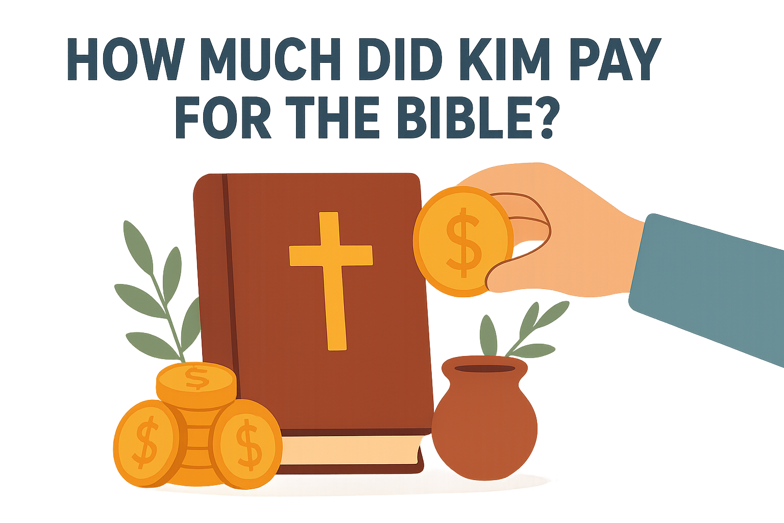 Cartoon illustration representing how much did kim pay for the bible
