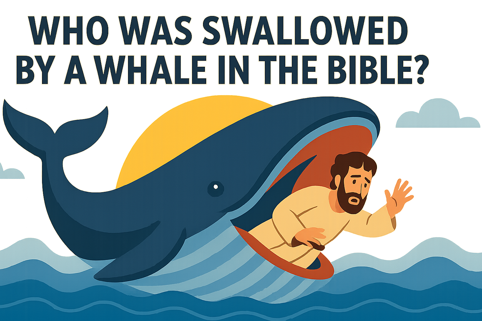 Cartoon illustration representing who was swallowed by a whale in the bible