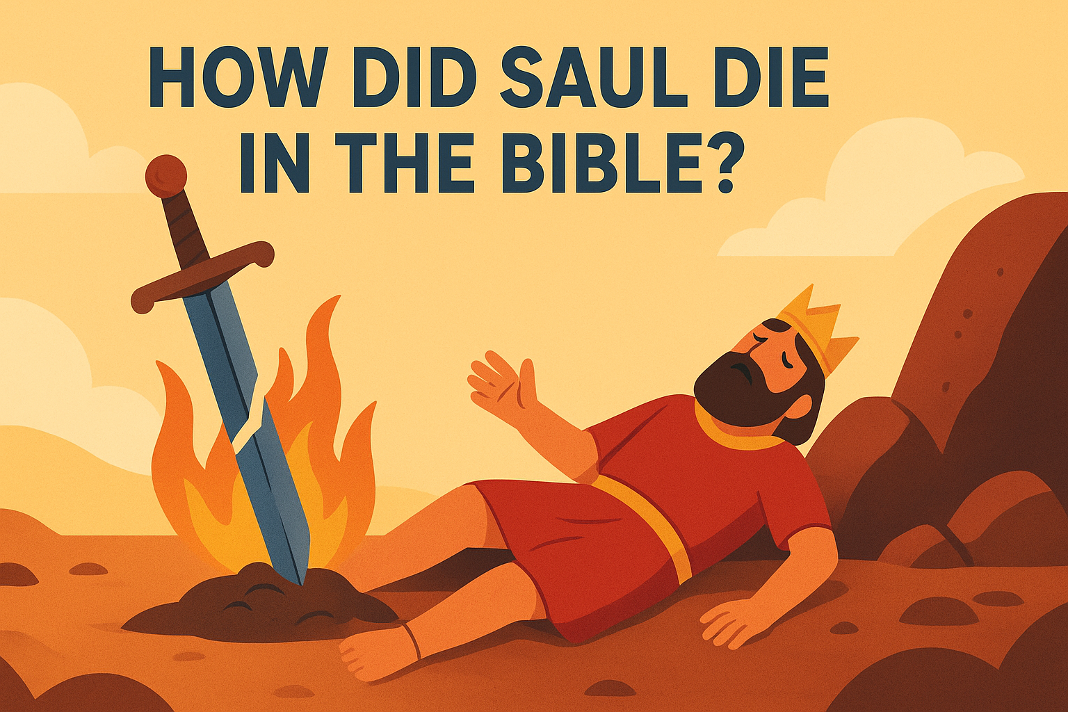 Cartoon illustration representing how did saul die in the bible