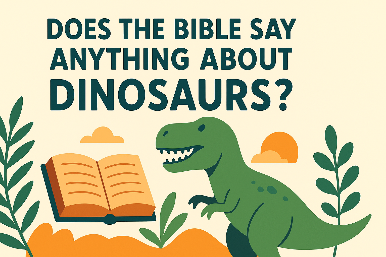 Cartoon illustration representing does the bible say anything about dinosaurs