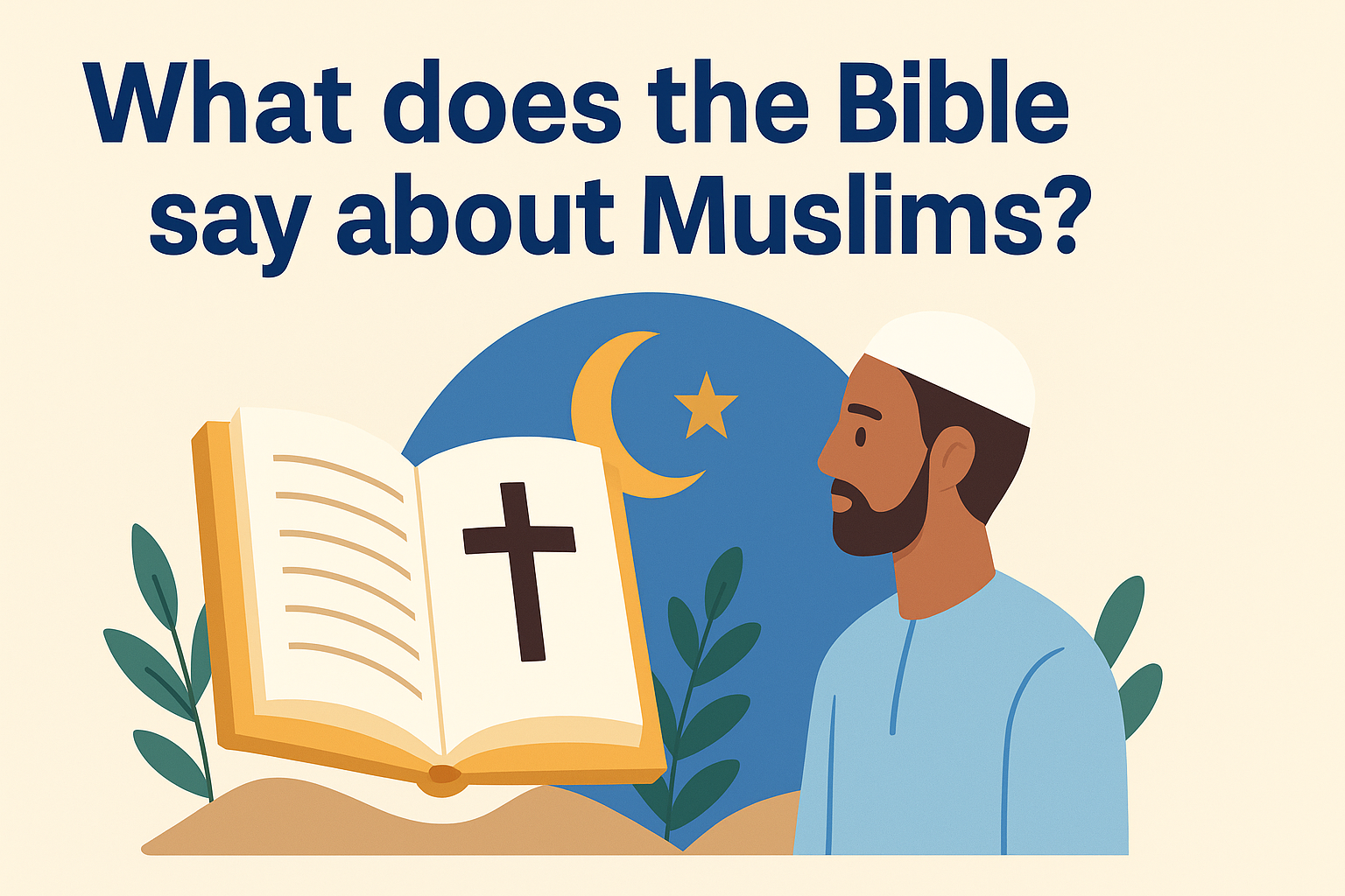 Cartoon illustration representing what does the bible say about muslims
