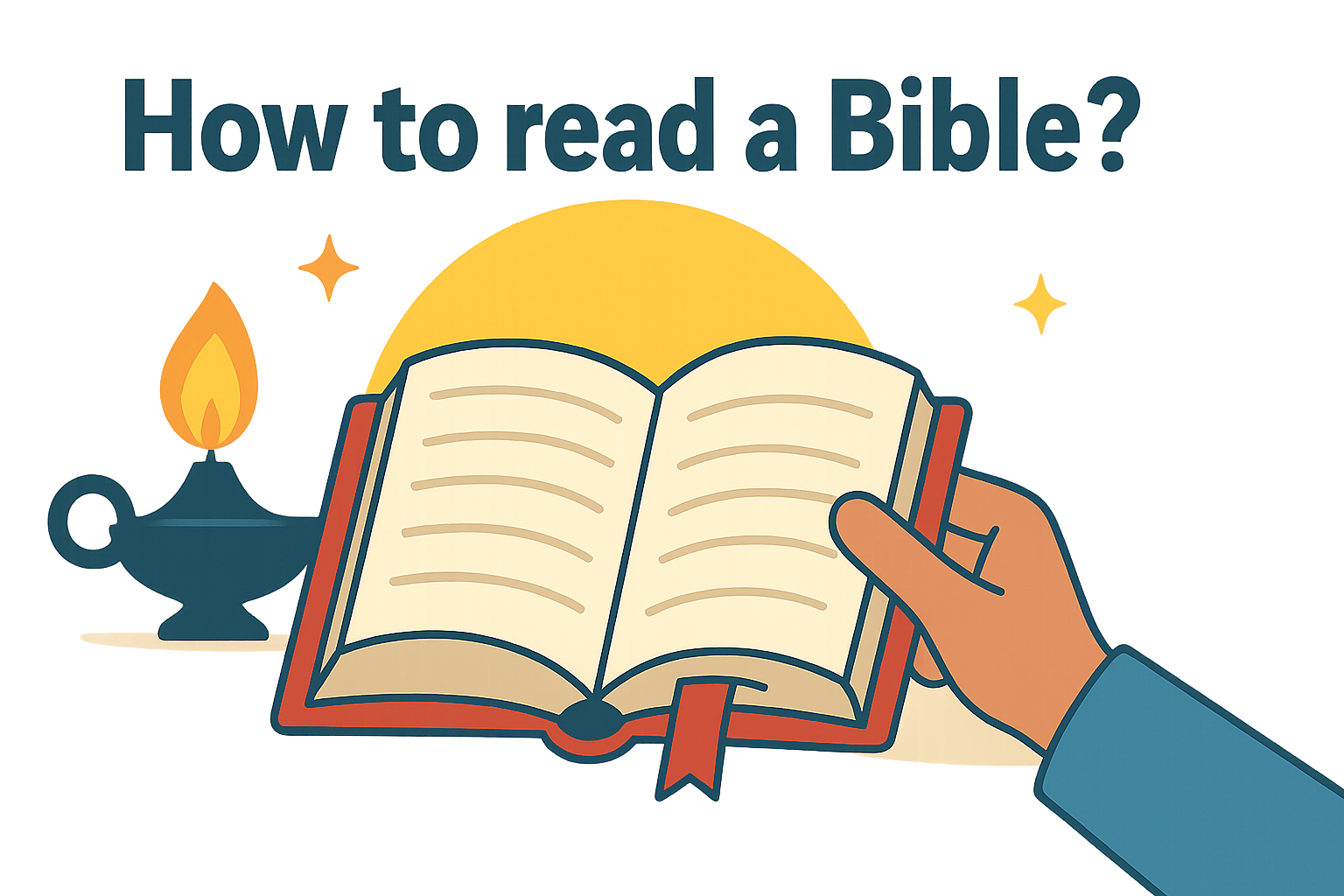 Cartoon illustration representing how to read a bible