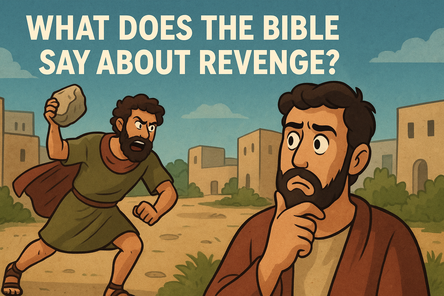 Cartoon illustration representing what does the bible say about revenge
