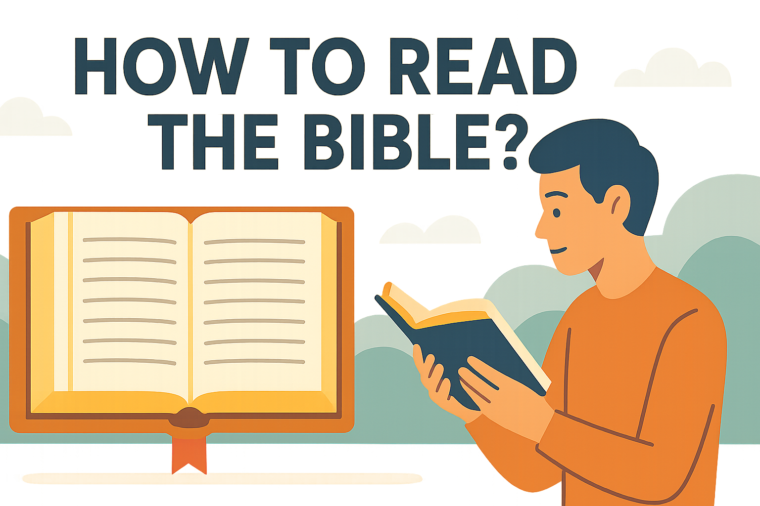Cartoon illustration representing how to read the bible