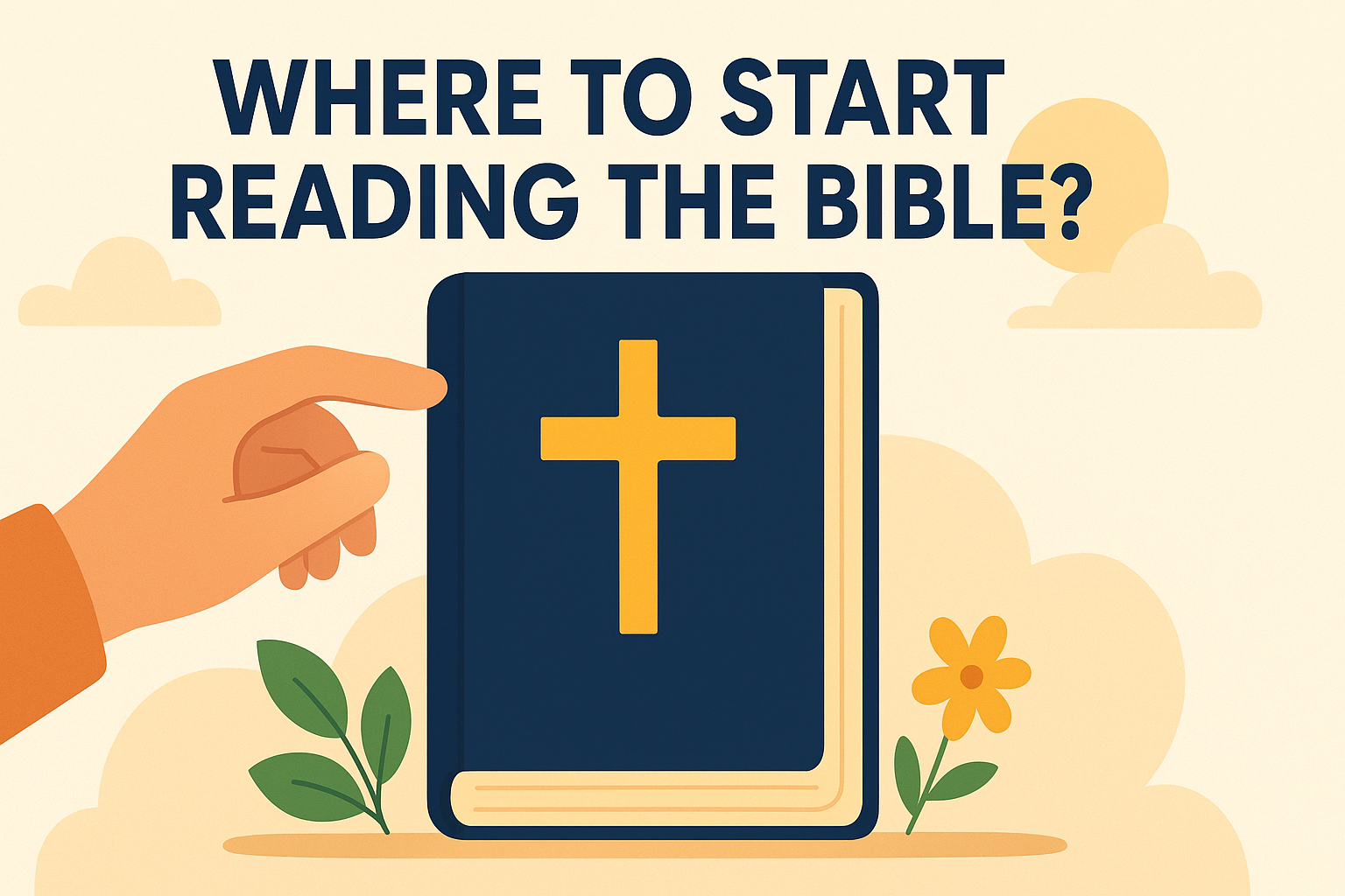 Cartoon illustration representing where to start reading the bible