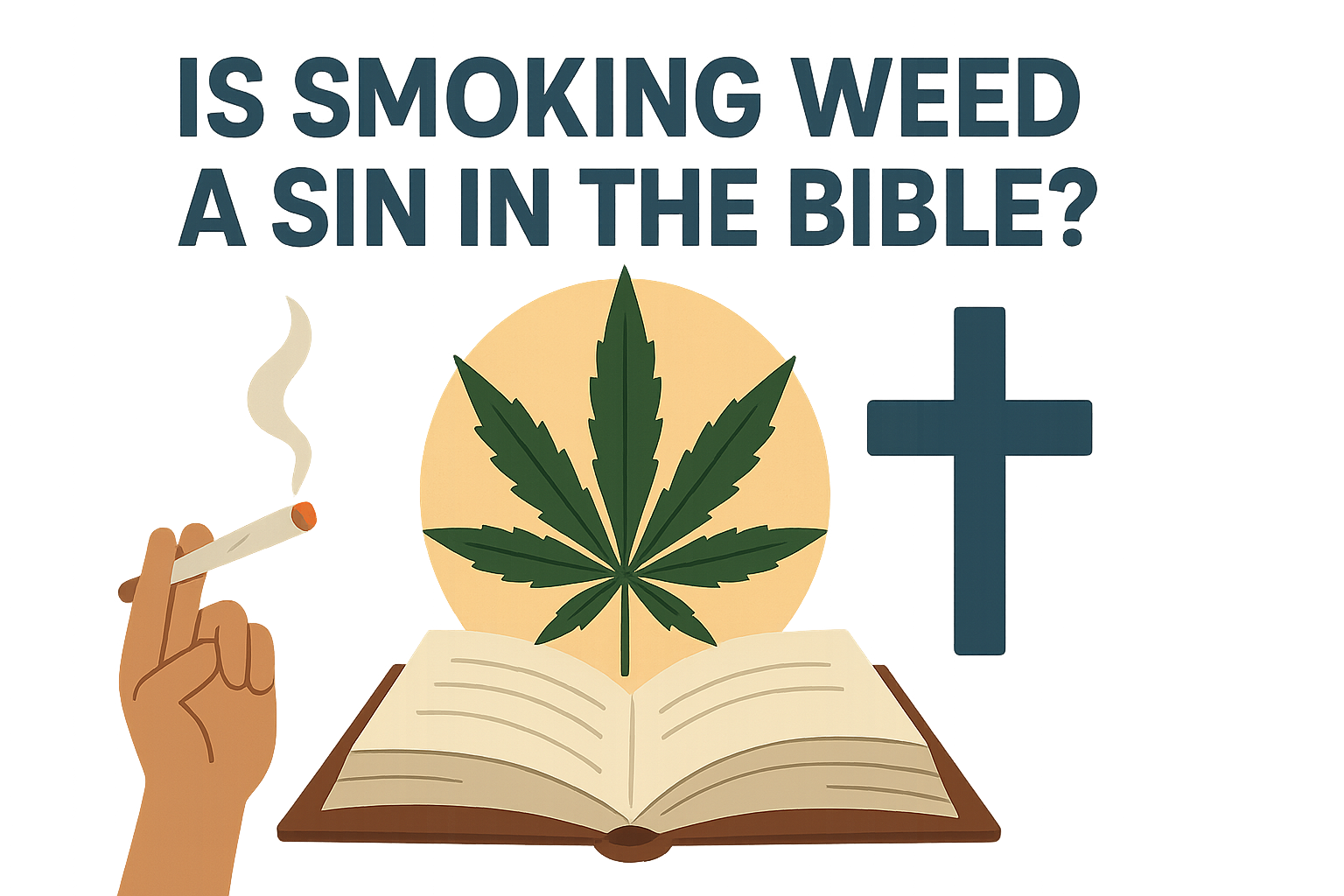 Cartoon illustration representing is smoking weed a sin in the bible