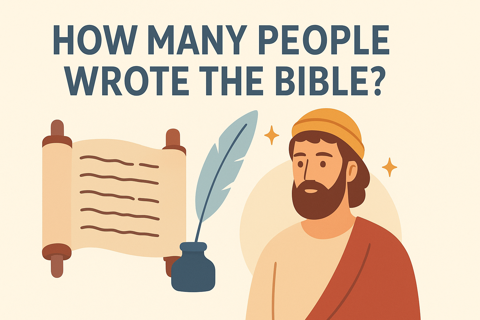 Cartoon illustration representing how many people wrote the bible