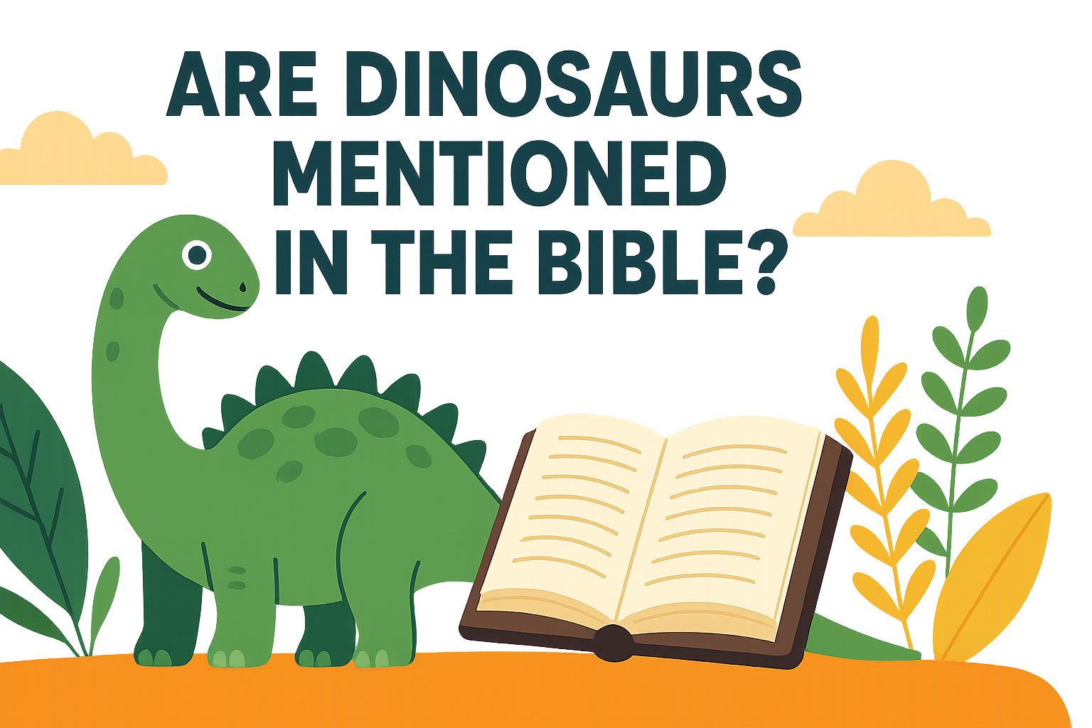 Cartoon illustration representing are dinosaurs mentioned in the bible
