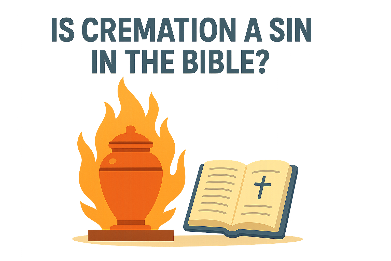 Cartoon illustration representing is cremation a sin in the bible