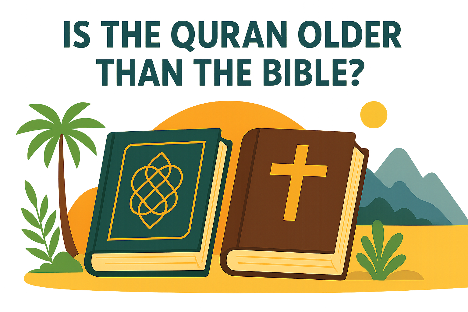Cartoon illustration representing is the quran older than the bible