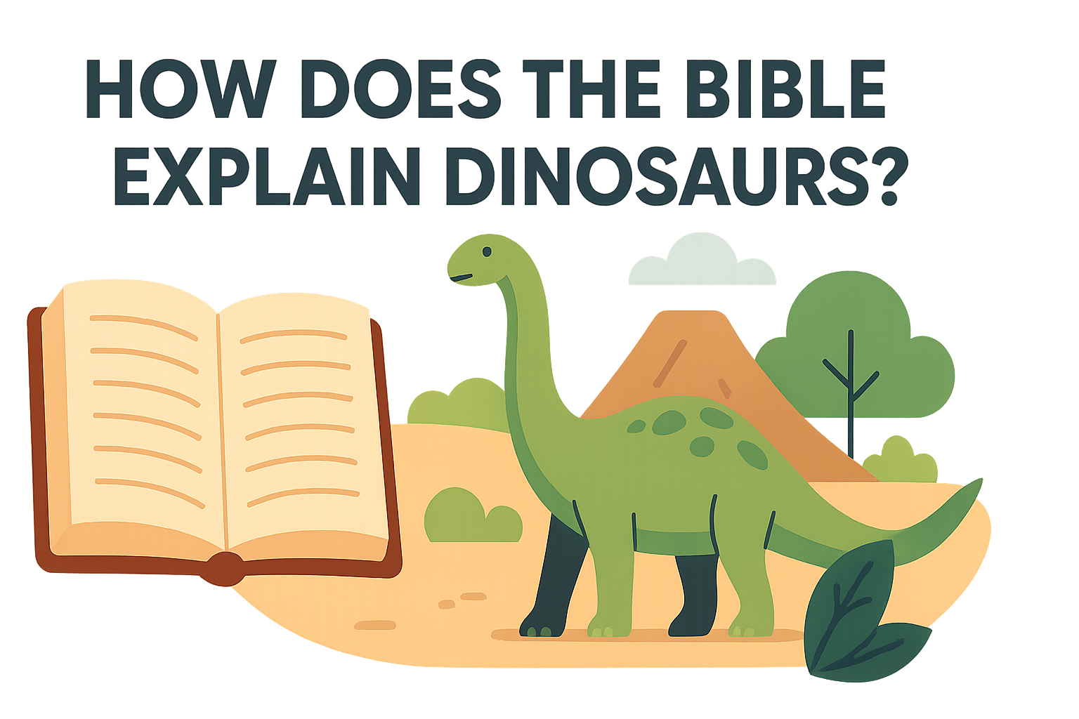 Cartoon illustration representing how does the bible explain dinosaurs