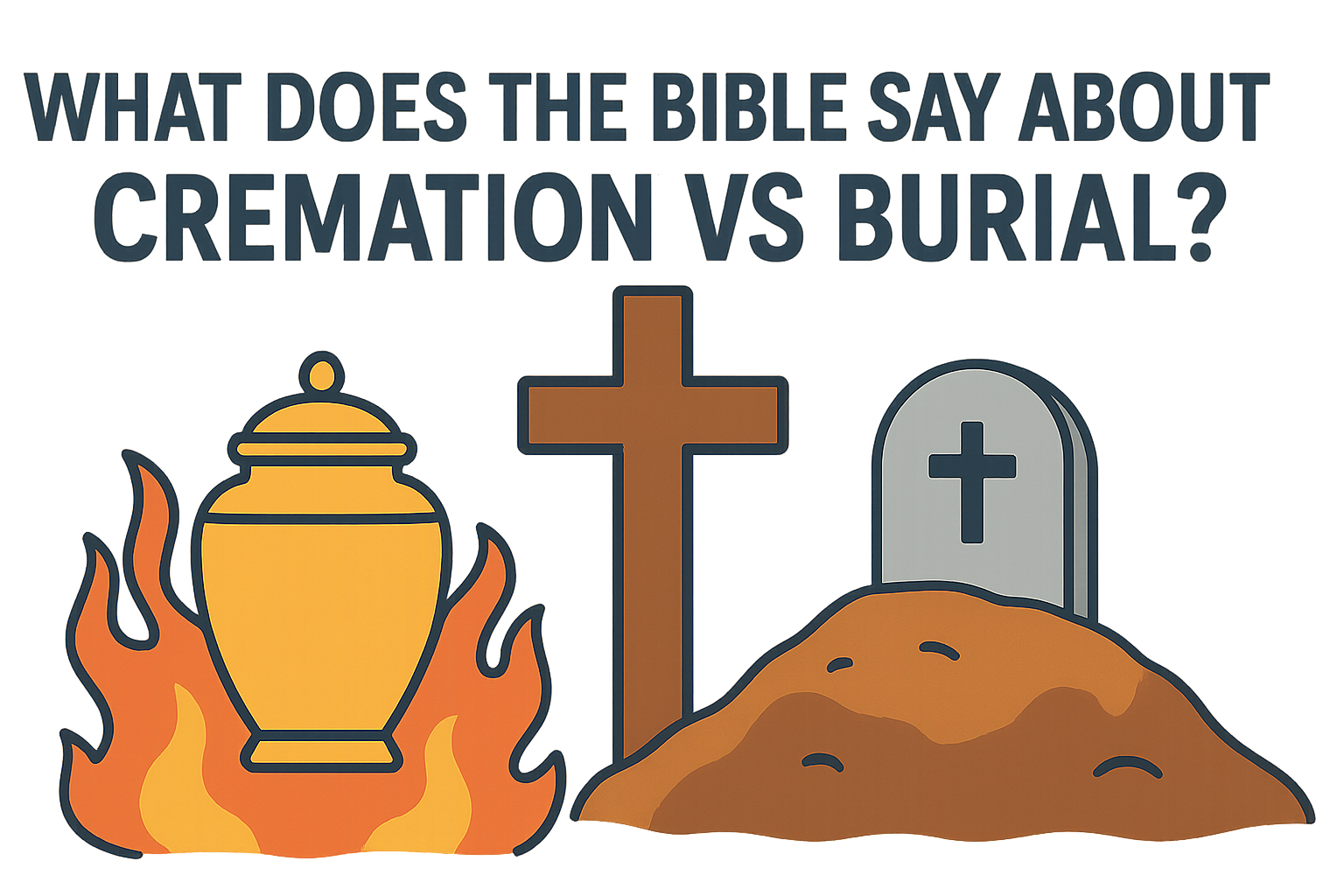 Cartoon illustration representing what does the bible say about cremation vs burial