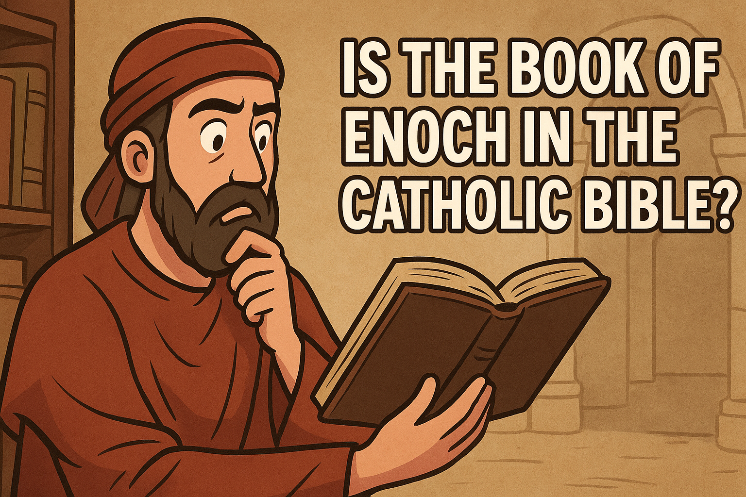 Cartoon illustration representing is the book of enoch in the catholic bible