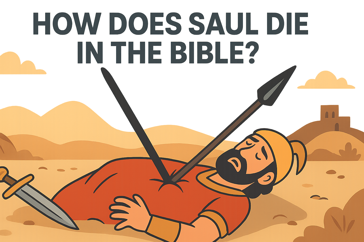 Cartoon illustration representing how does saul die in the bible
