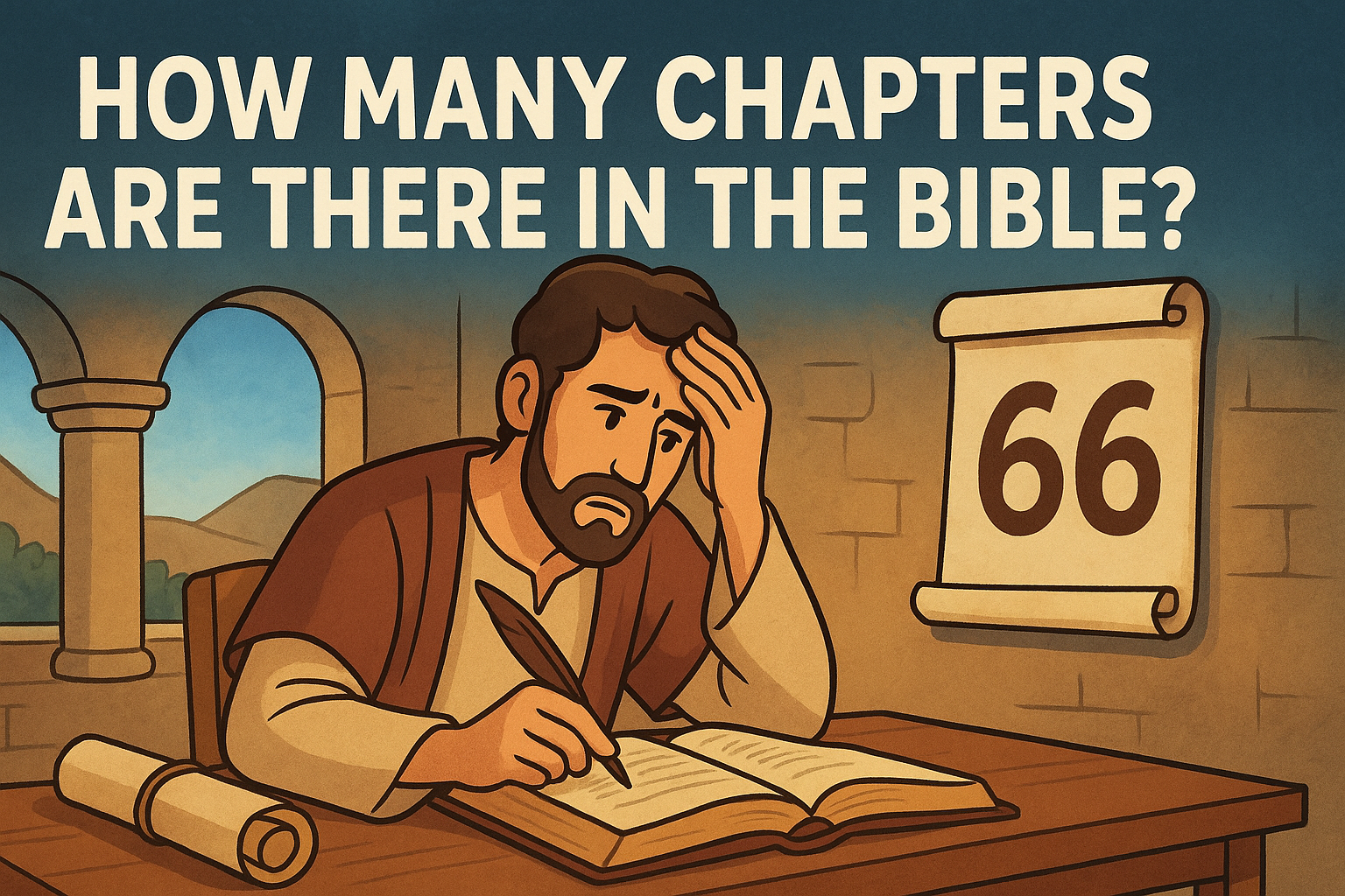 Cartoon illustration representing how many chapters are there in the bible