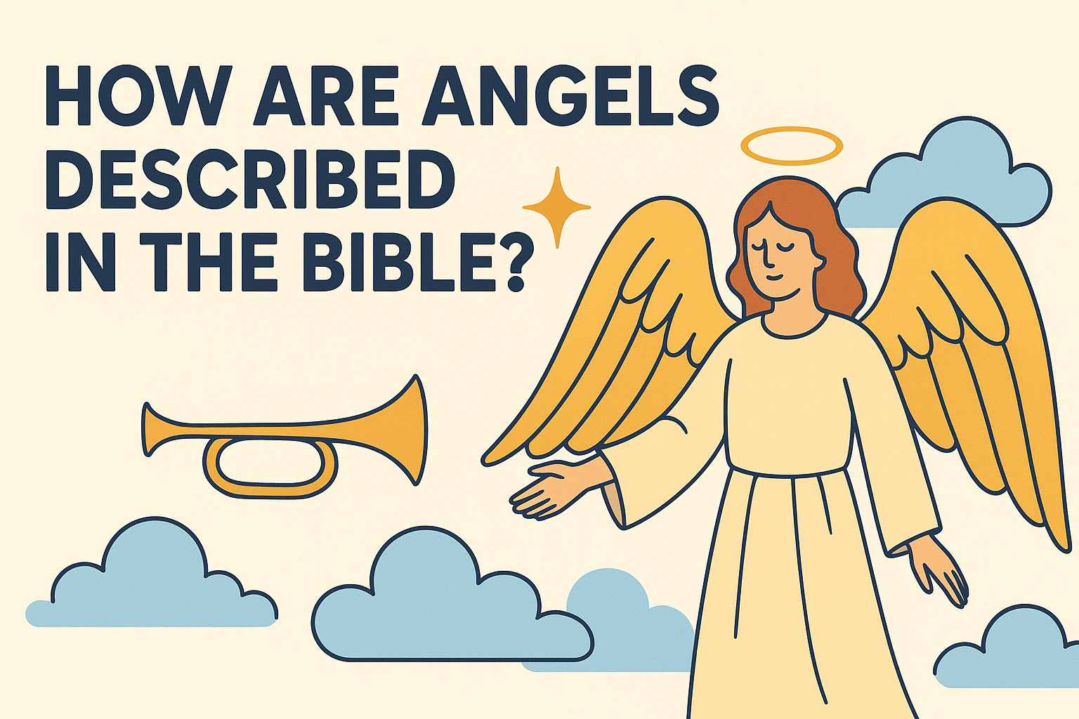 Cartoon illustration representing how are angels described in the bible