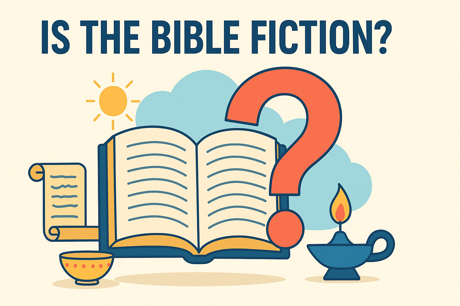 Cartoon illustration representing is the bible fiction