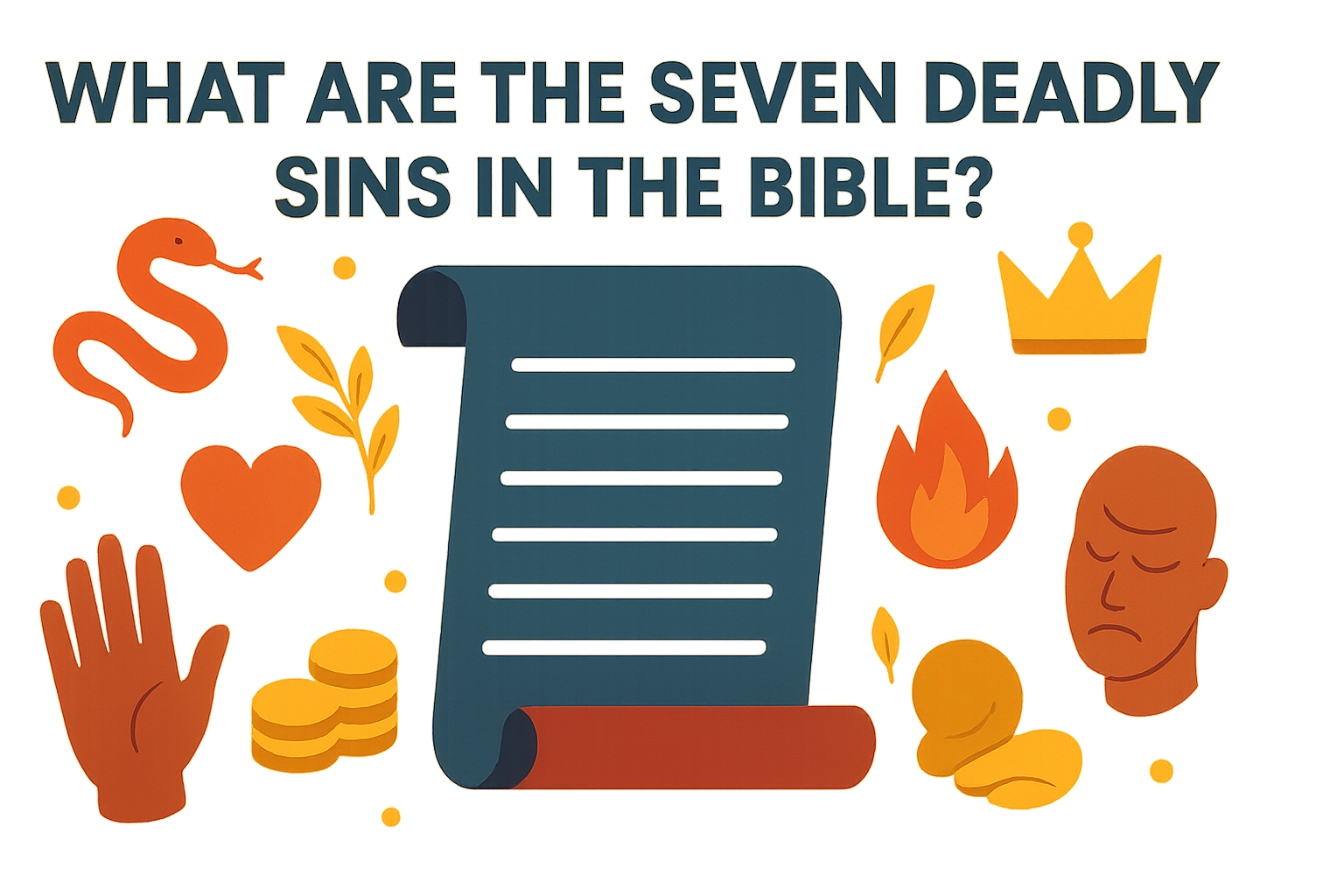 Cartoon illustration representing what are the seven deadly sins in the bible